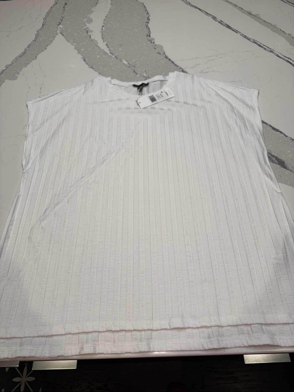 Eileen Fisher White Ribbed Crewneck Tee NWT